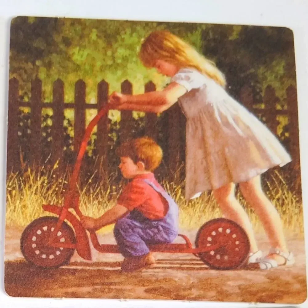 VTG Rustic Americana Kids Coasters Set of 4 Reversible Country Scenes NEW